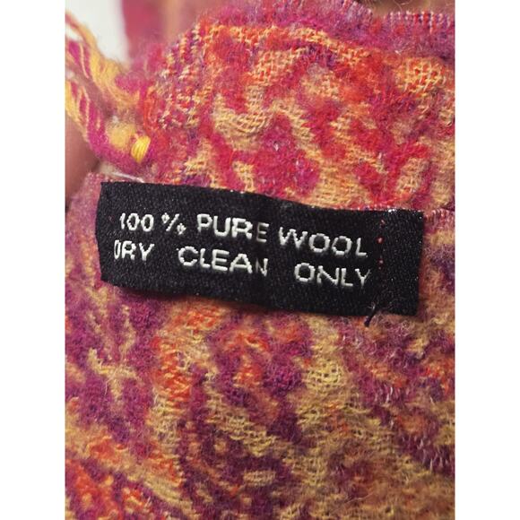 CORAL RED PAISLEY PASHMINA 100% Pure New Wool Boho Hippy Cottagecore Preppy - Picture 3 of 6